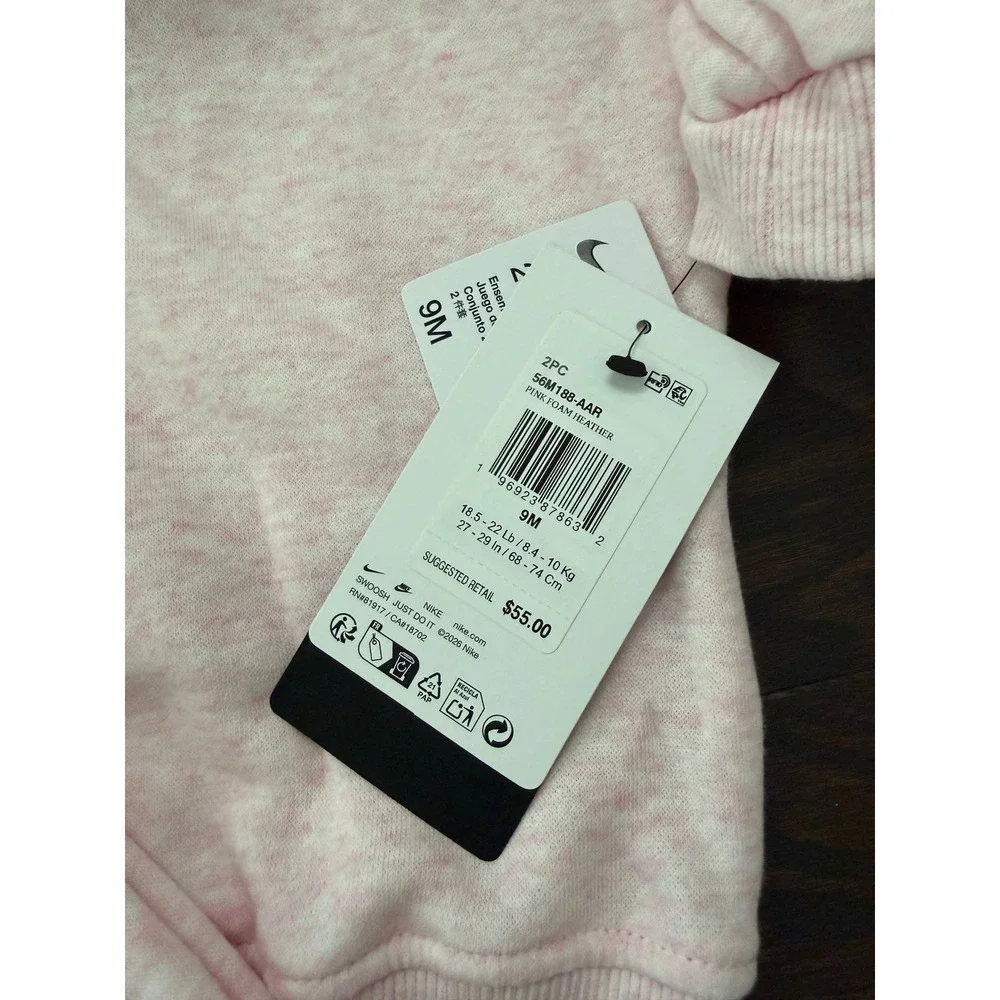 Nike Kids 2-Piece Fleece Sweatshirt Jogger Set Pink Foam Heather 9M 56M188-AAR